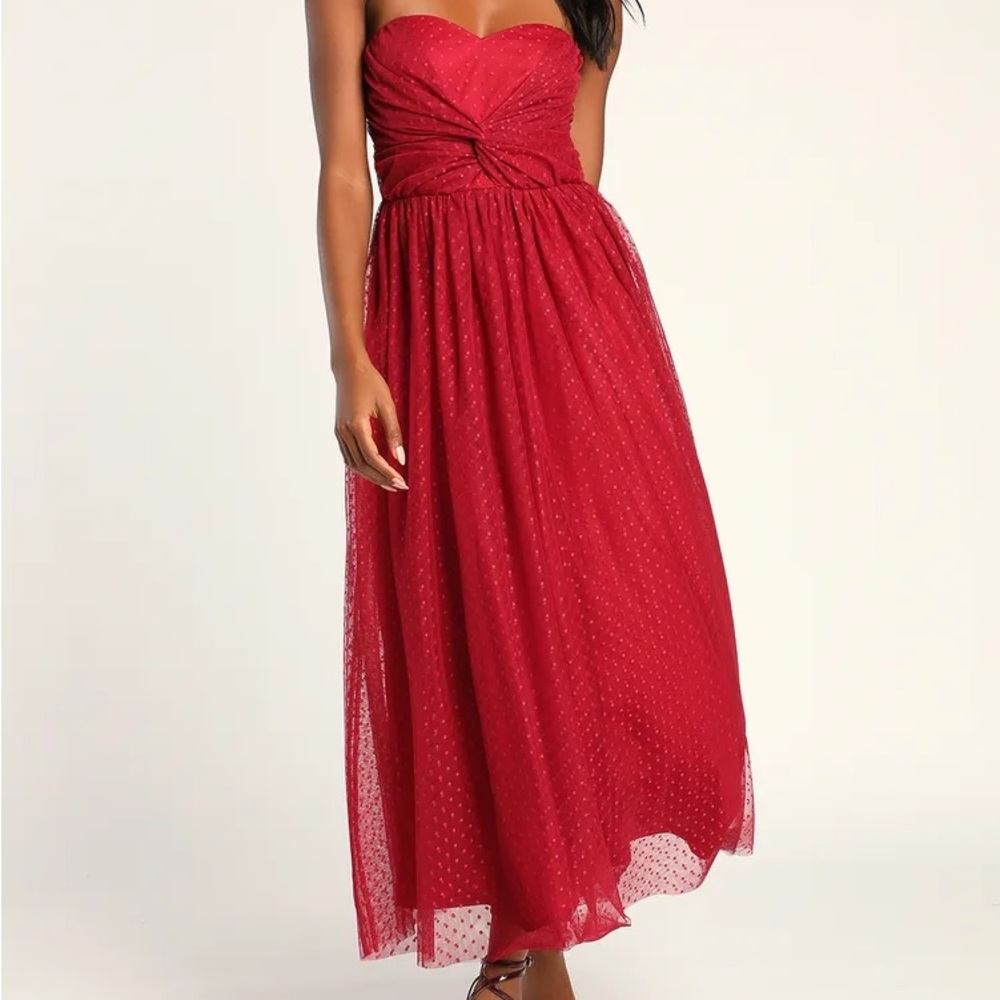 Lulu's Red Strapless Midi Dress - Picture 14 of 15